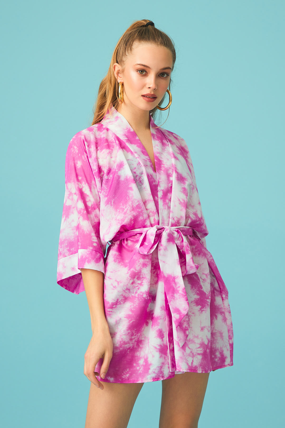 TILDA Batik Desenli Pembe Mini Kimono 