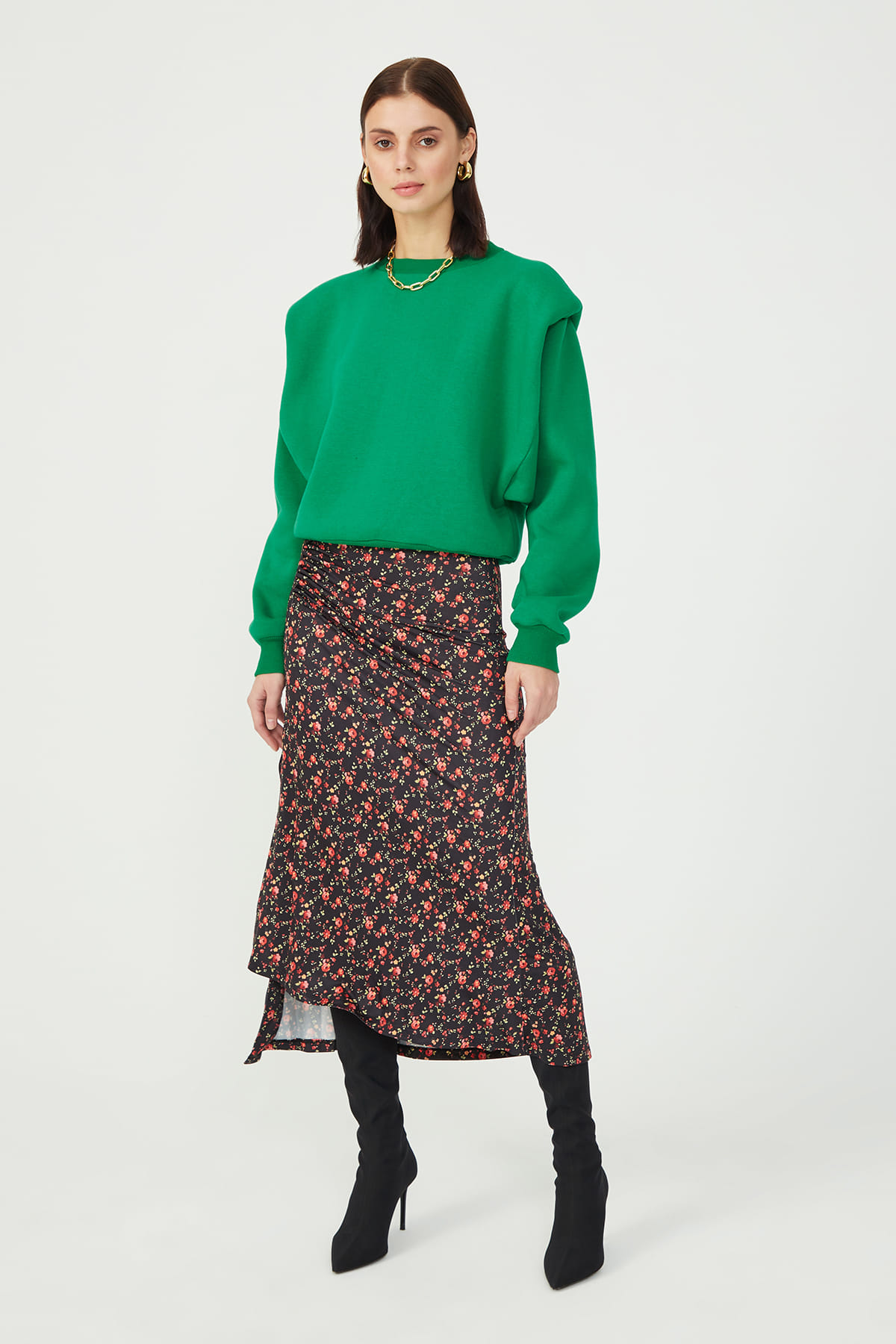 ROSIE Floral Print Jersey Midi Skirt