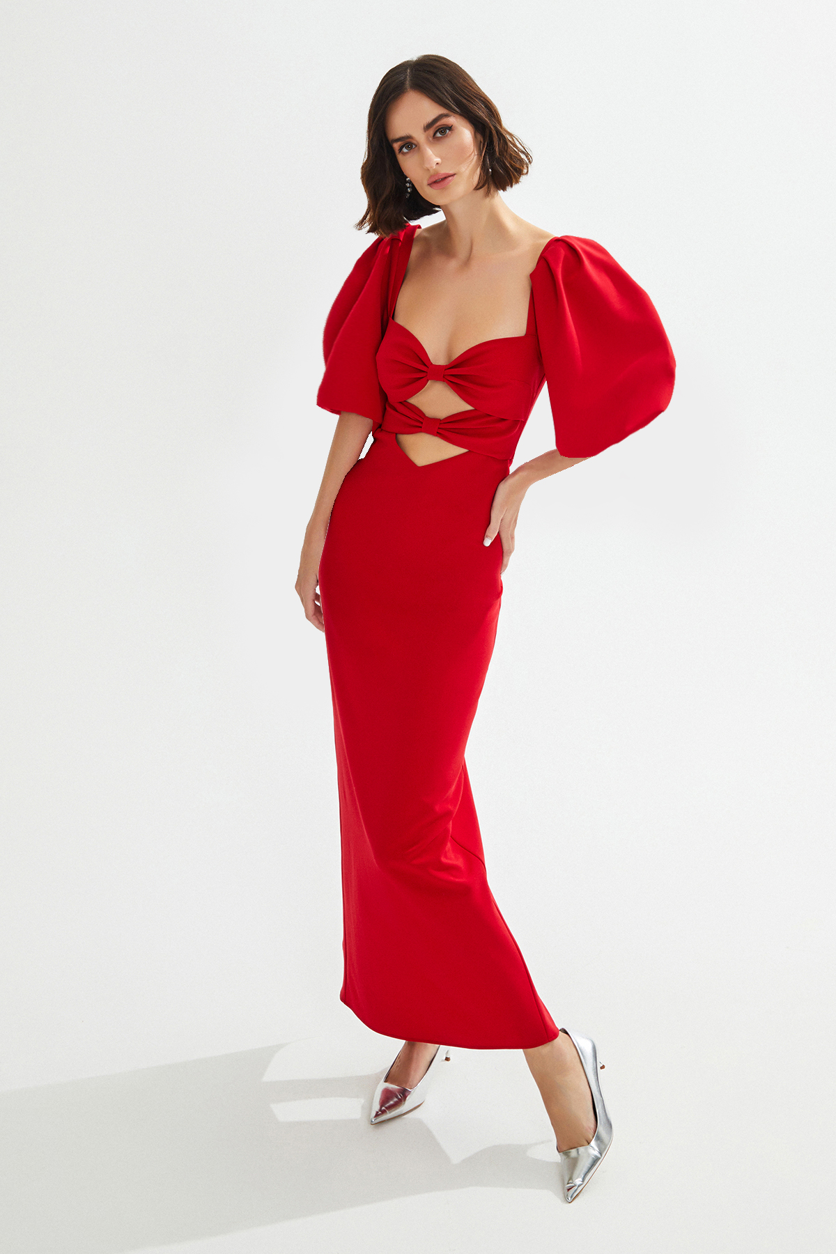 CHIARA Bow Detailed Midi Red Dress