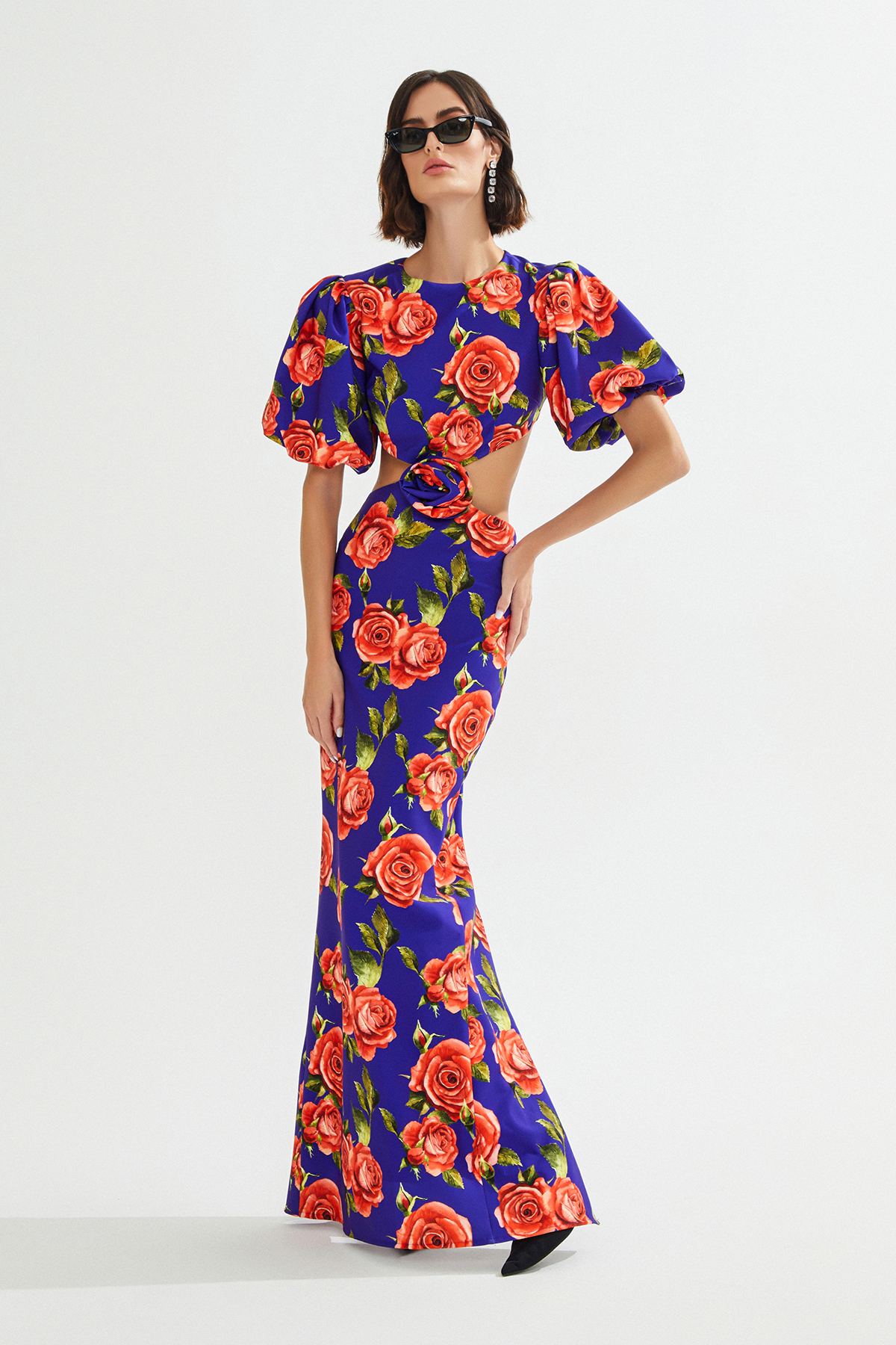ROSETTA Rose Patterned Cutout Detailed Maxi Dress